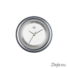 Deja vu Uhr, Schmuckscheiben, Aluminium, schwarz-grau-silber, A 44-1