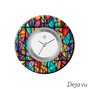 Deja vu Uhr, Schmuckscheiben, Print-Design, bunt, L 4171